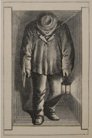 A Cornish miner in Richard Trevithick's cramped driftway.