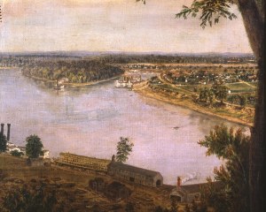 New Albany, Indiana, in the middle of the 19th century. The township stood on the north bank of the Ohio river, which during the Civil War marked the border between Union and Confederate territory.
