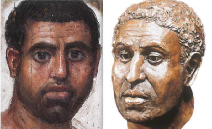 One of a pair of Fayum paintings which remain attached to their original mummies. The other [right] shows a woman who died young, sometime in her early 20s. 