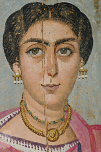 One of a pair of Fayum paintings dating to around 190 AD which John Prag believes back up his theory that the faces in the mummy portraits are merely variations on a set of basic types and shapes.