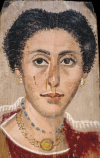 ... It bears considerable similarities to a second painting, also dated to c.190 AD. The earrings are different and the mouth is wider – but do the similarities in hair, eyebrows and facial structure suggest a family relationship – or the products of an ancient production line?
