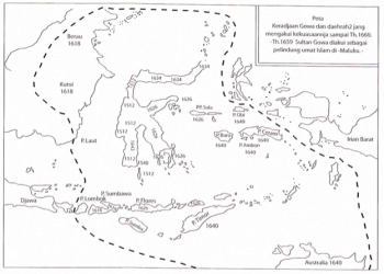 A reconstruction of a 17th century map described as hanging in the palace of the rulers of Gowa. It showed the northern coast of Australia and specified that the region was among those sending tribute to the Gowa Sultanate.