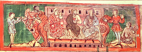 Anglo-Saxon noblemen at leisure. Anglo-Saxon calendar, 11th century. BL