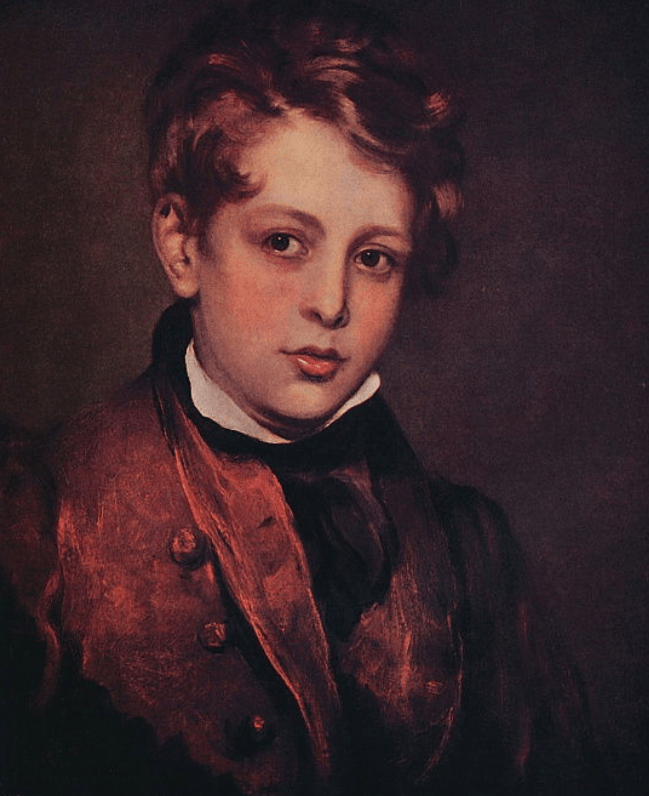 Portrait of a child, sometimes identified as George Gordon Byron. From The English Bible, by Sir Herbert Grierson. [Collins, London, 1943].